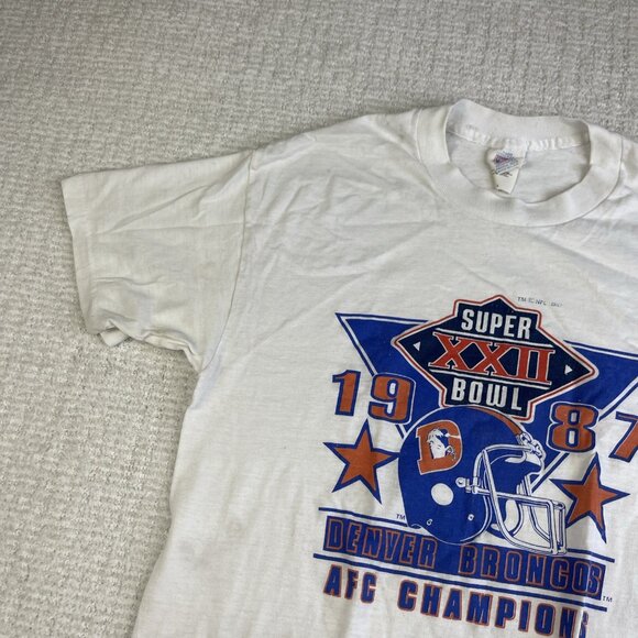 VTG 1987 AFC CHAMP Denver Broncos Super Bowl Shirt Youth L 80s NFL USA MADE * - Picture 3 of 16